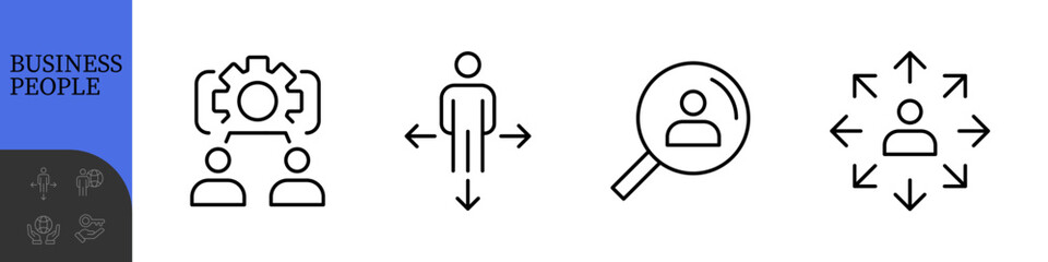 Business People Line Editable Icons set. Vector illustration in modern thin line style of business related icons: research, meeting, business communication, male and female avatars, team structure