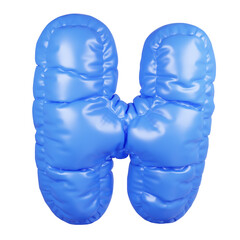 3D inflatable puffy letter H in shiny blue fabric isolated on white background