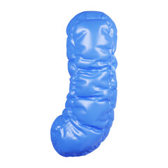 3D inflatable puffy letter J in shiny blue fabric isolated on white background
