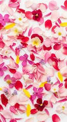 Colorful Mix of Scattered Flower Petals on White