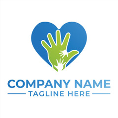 Obraz premium Symbol of Care and Support Heart Shaped Logo with Hands Reaching Out in Green and Blue Gradient Colors