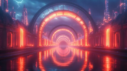 Neon Cyberpunk Cityscape 3D Illustration