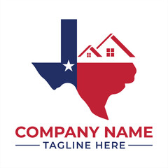 Texas Real Estate Logo with Lone Star State Theme Houses and Colors Promoting Texan Home and Property Business