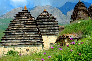 Dargavs, North Ossetia-Alania, Russia. City of the dead, ancient necropolis in the mountains of North Caucasus.