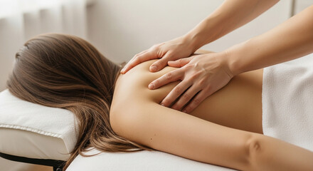 Fototapeta premium Woman receiving a relaxing massage at a spa for wellness and stress relief