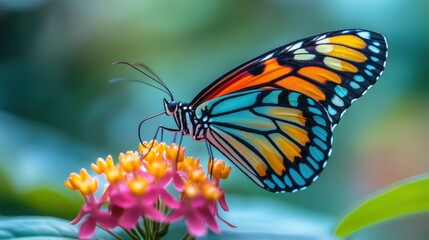Fototapeta premium A Colorful Butterfly Resting on a Delicate Flower Bloom