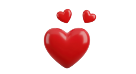 Three red hearts for love, Valentine's Day isolated PNG with Transparent Background