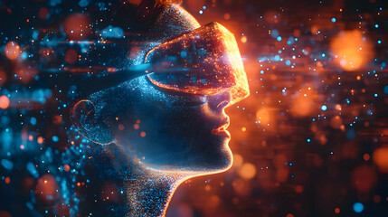 Digital Metaverse Woman 3D Illustration Futuristic VR Headset Neon Lights Abstract Background