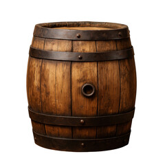 Obraz premium Rustic Wooden Barrel with Metal Hoops – Vintage Storage Container Isolated on Black