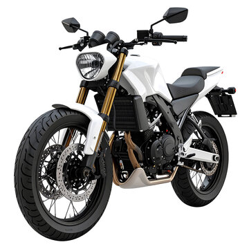 3D white motorcycle icon isolated on transparent background. PNG