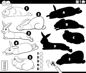 shadows puzzle with cartoon bunnies animal characters coloring page