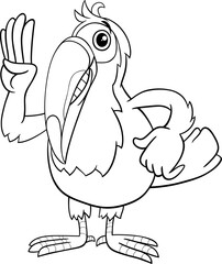 funny cartoon toucan bird wild animal character waving coloring page