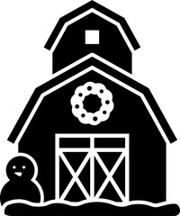 Christmas Barn Silhouette Vector.
Holiday Farmhouse with Wreath Icon.
Winter Barn House Illustration Isolated.
Transparent background. svg.