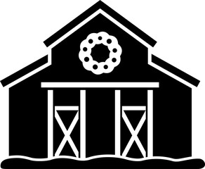 Christmas Barn Silhouette Vector.
Holiday Farmhouse with Wreath Icon.
Winter Barn House Illustration Isolated.
Transparent background. svg.