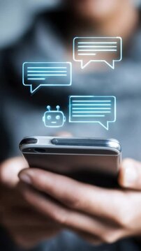 Engaging in chatbot conversation on a smartphone during a casual evening at home