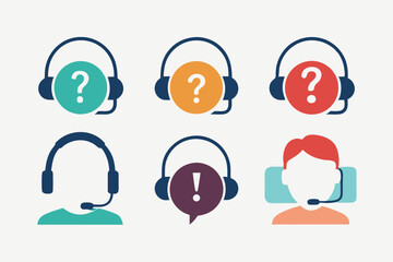Detailed Customer Support Headphone Design with Question and Exclamation Icons