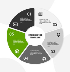 circular infographic template with five sections in green and gray colors for your information