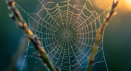Dew-Kissed Spiderweb: Intricate Design in Morning Light