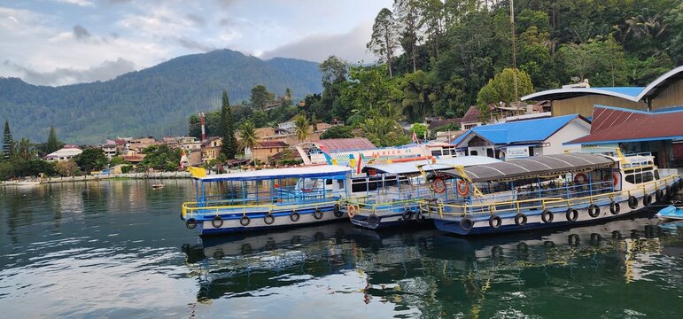 Jan 2024 Fishing boats in Samosir Island in North Sumatera, Indonesia.