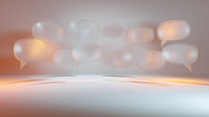 Abstract speech bubbles in soft gradients, representing open communication and feedback exchange.