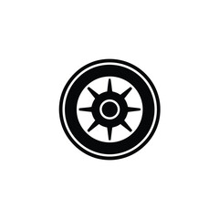 Obraz premium Black and White Illustration of a Ship's Steering Wheel or Helm Icon