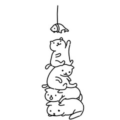 Stack of cats cartoon line art outline vector 