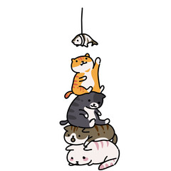Cute Stack of Cats Reaching for Fish Illustration.