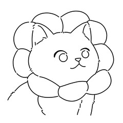 Cute cat wearing flower collar line art outline vector 