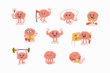 Happy Brain Character Illustration Set