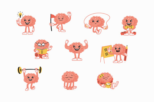 Happy Brain Character Illustration Set
