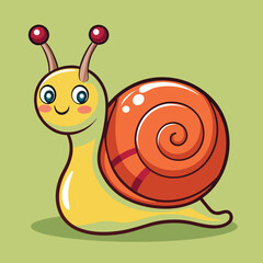 Cheerful yellow snail with orange shell cartoon cute