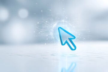 Bright blue cursor icon illustrating digital navigation on a white interface.