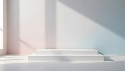 White Minimalist Stepped Platform Against Soft Gradient Wall