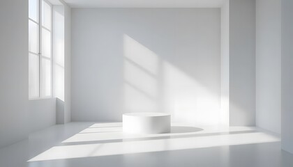 White Minimalist Studio Room with Cylinder Pedestal