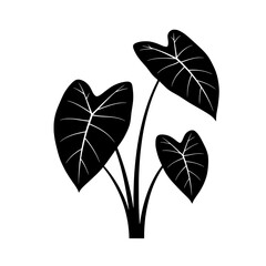 Black Silhouette of Taro Plant: A minimalist black silhouette captures the elegance of a taro plant, showcasing its broad leaves and sturdy stem in sleek, modern design.