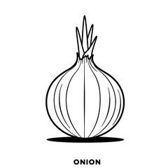 Simplified Onion: A minimalist black-and-white outline of a fresh onion, perfect for illustrating culinary concepts or healthy eating.