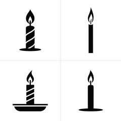 Four Black Candle Icons with Burning Flames on a White Background