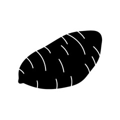 Sweet Potato Silhouette: A minimalist black silhouette of a sweet potato against a pristine background.