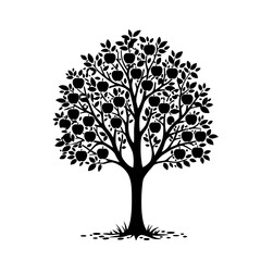 Apple Tree Silhouette: A simple yet elegant silhouette of an apple tree laden with ripe fruit, representing growth, abundance, and the natural world.