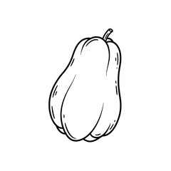 Elegant Pear-Shaped Pumpkin: A striking black-and-white illustration showcases a perfect pear-shaped pumpkin, its smooth contours and graceful form hinting at culinary potential.