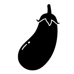 Eggplant Silhouette: A bold black silhouette of a fresh eggplant, showcasing the simple beauty and form of this popular garden vegetable, perfect for culinary themes.