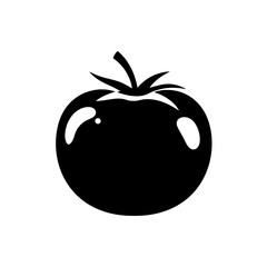 Tomato Icon: A simple yet elegant black and white illustration of a ripe, juicy tomato, with its iconic shape and stem. A versatile design element for culinary or agricultural themes.