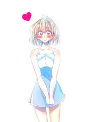 若い女性　恋　夏服　もじもじ