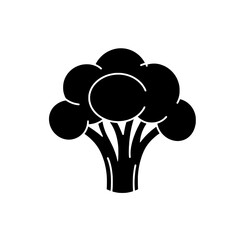Broccoli Icon: A simple, bold black silhouette icon of a broccoli floret, perfect for health-related designs or menus.