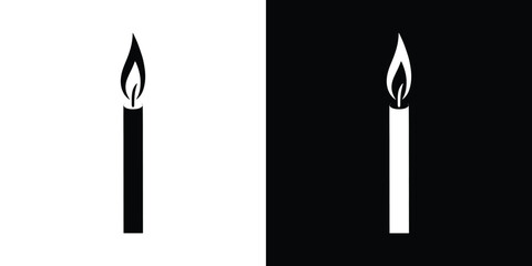 Lit Candle Silhouette Black Candle on White, White Candle on Black Background