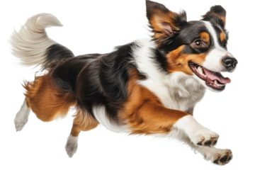 Energetic Dog in Mid-Air Leap Showcasing Playful Nature Against Isolated Background
