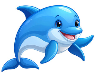 Obraz premium Smiling Cartoon Dolphin Waving Flipper – Cute Ocean Animal PNG for Kids.