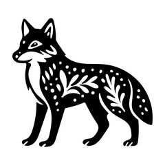 Forest animal wolf in linocut textured style. Isolated on white background vector illustration