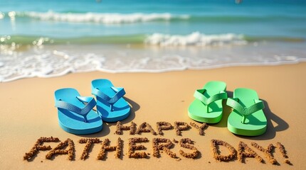 Happy father's day beach sand message flip flops 3d outdoor image