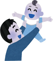 Playful cartoon illustration of a boy and girl, with a baby boy and girl, having fun with a smiling cat and friendly monster characters